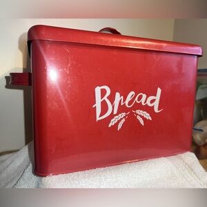 Red Metal Bread Box With Handles
